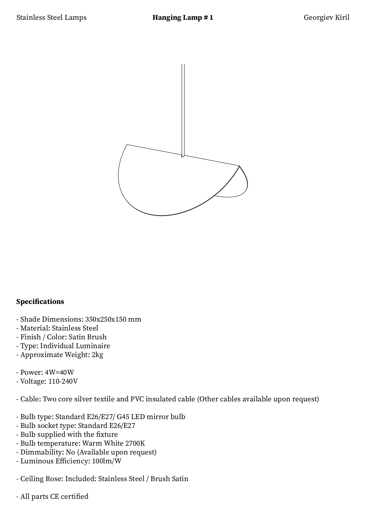 Stainless Steel Hanging Light