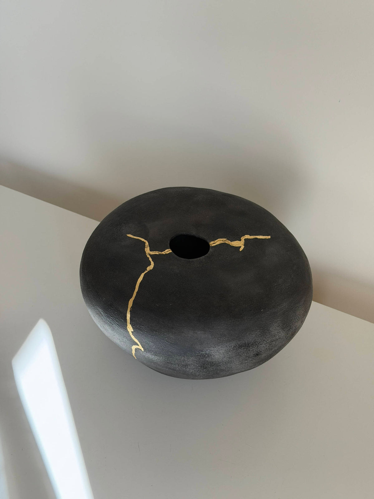 Black and Gold Raku Vase