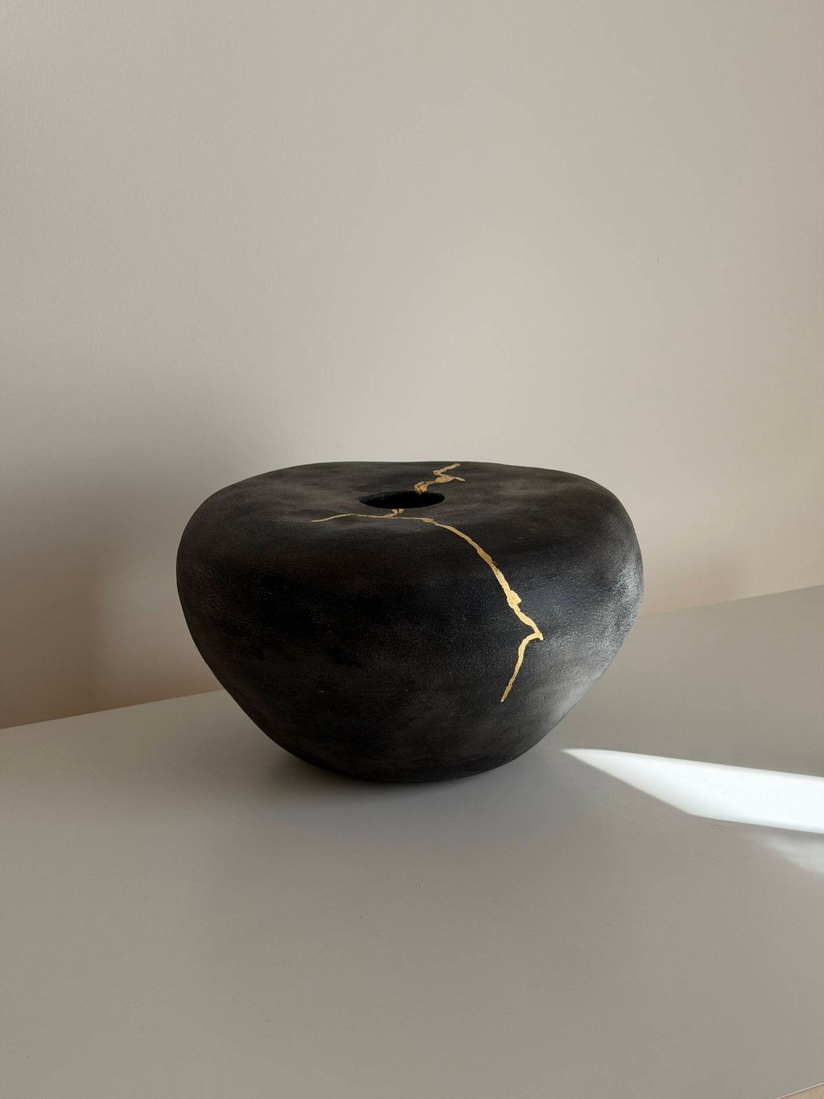 Black and Gold Raku Vase