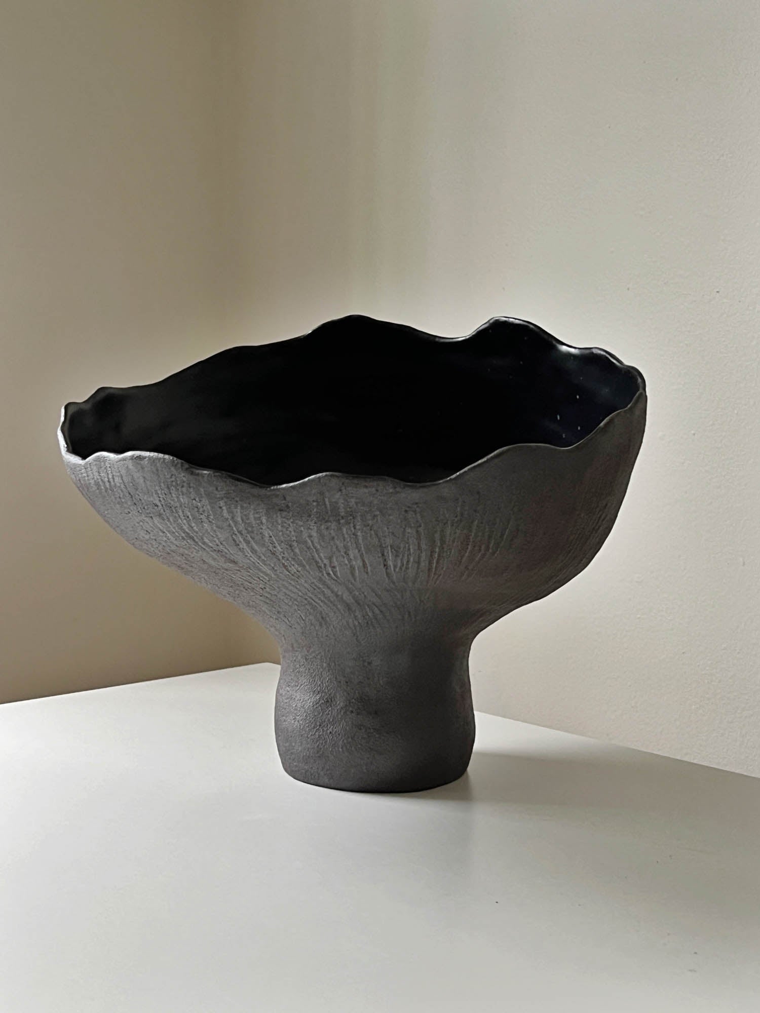 Large Sculptural Mushroom Vase In Black