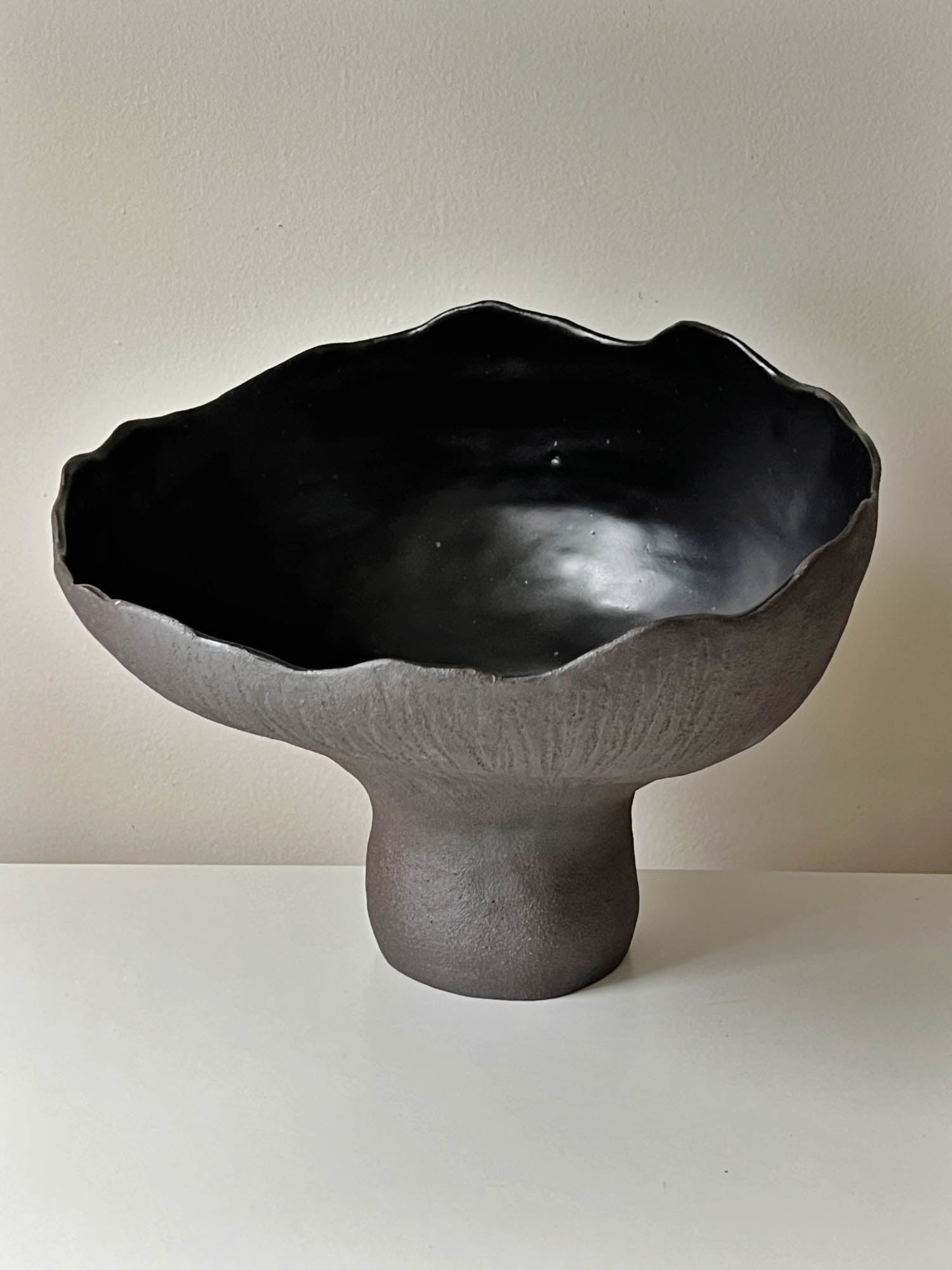 Large Sculptural Mushroom Vase In Black