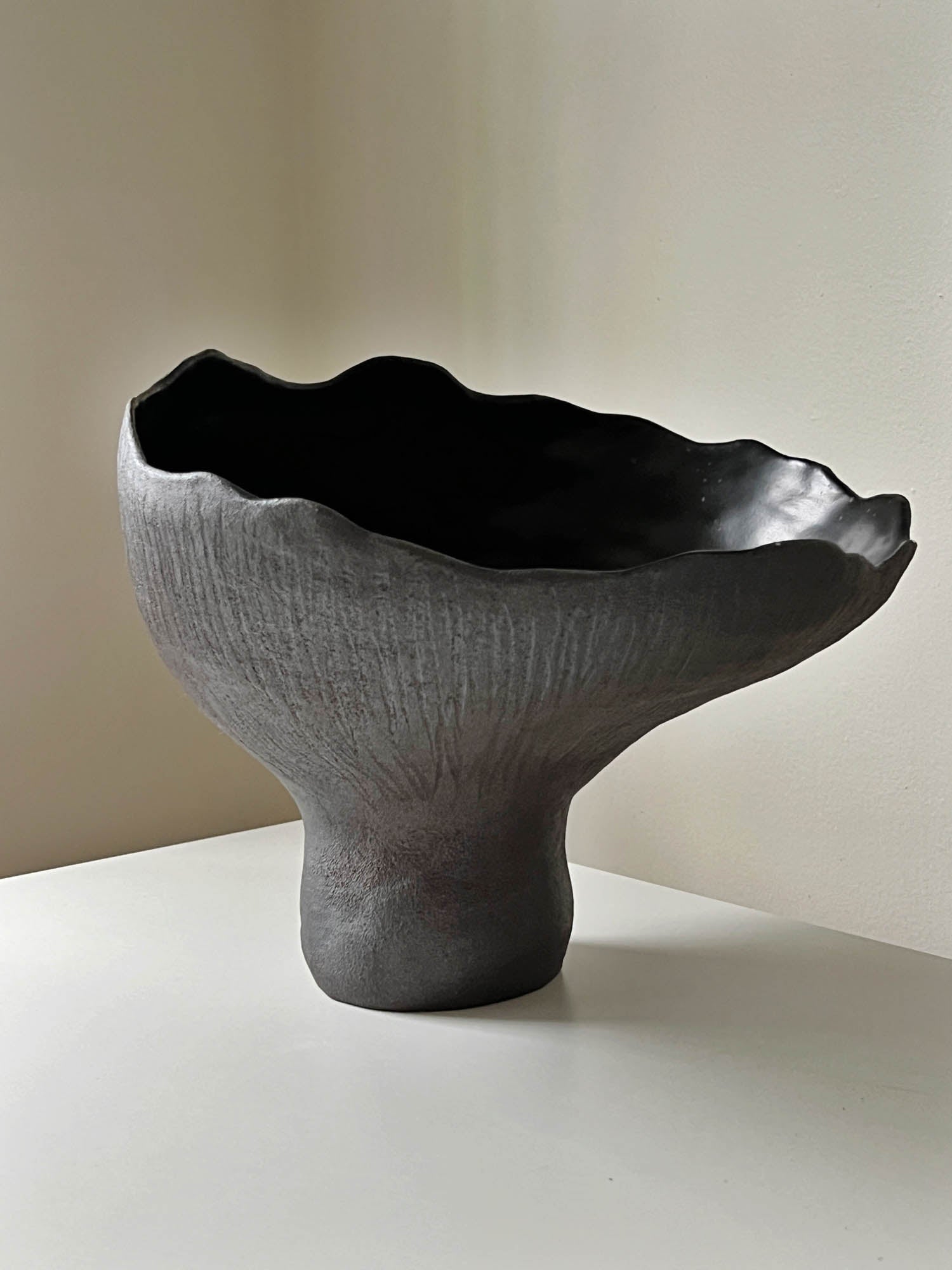 Large Sculptural Mushroom Vase In Black