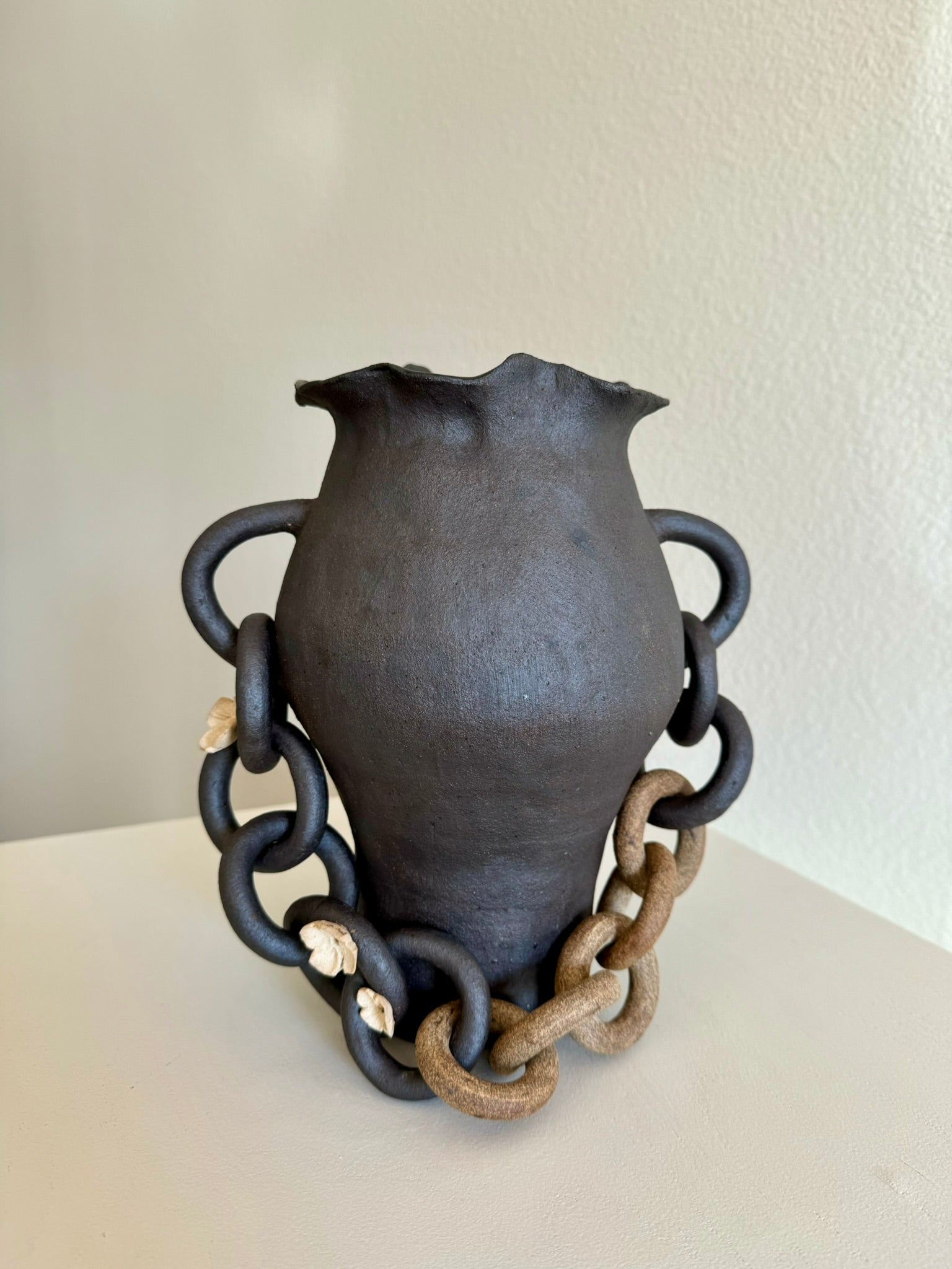 Dark Interlinked With Cream Applique Flowers