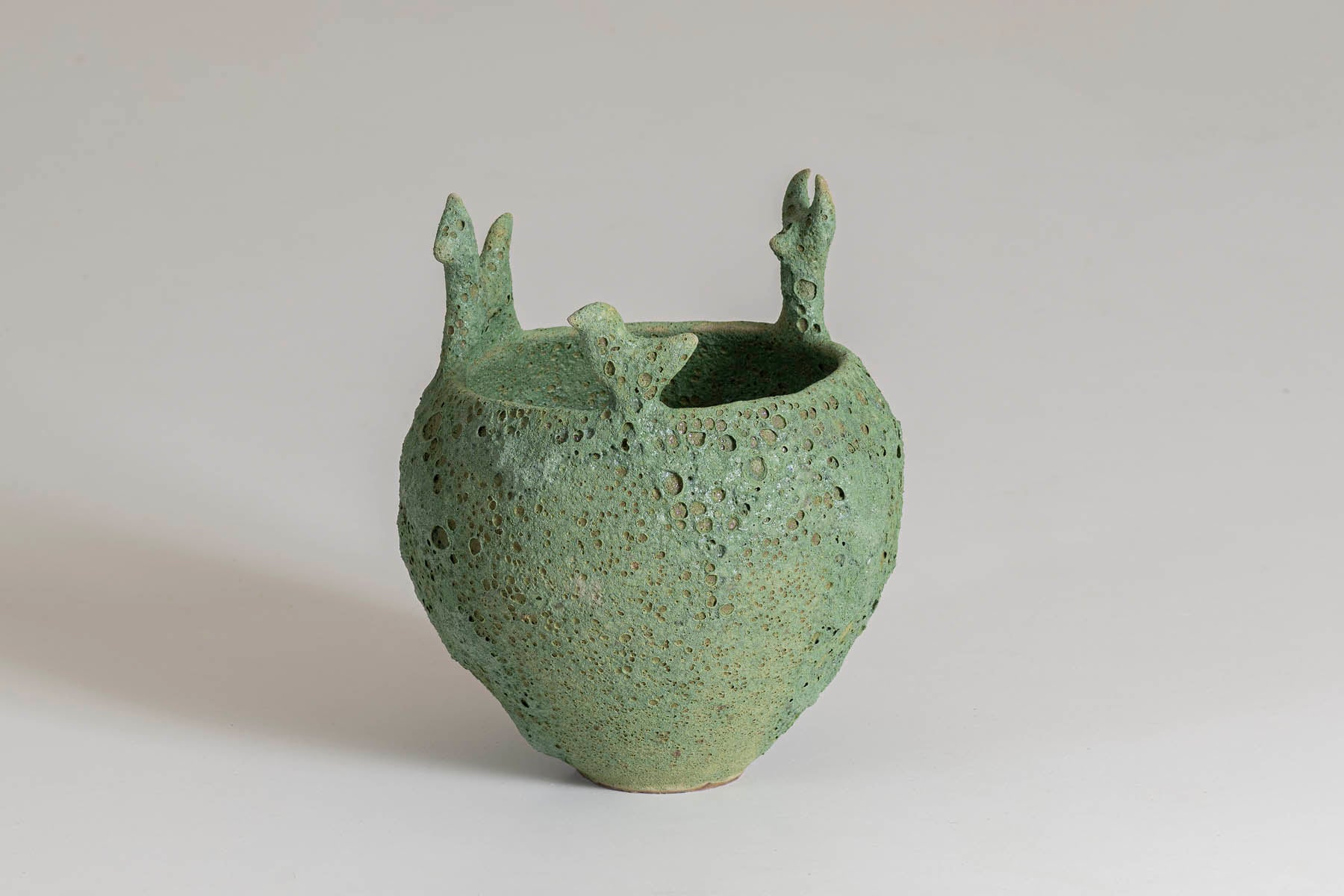 Bird, Bull, And Horse Pot In Green