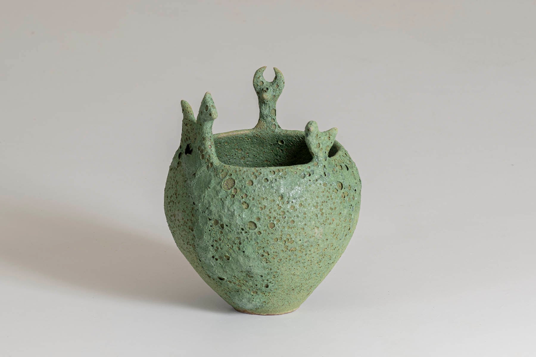 Bird, Bull, And Horse Pot In Green