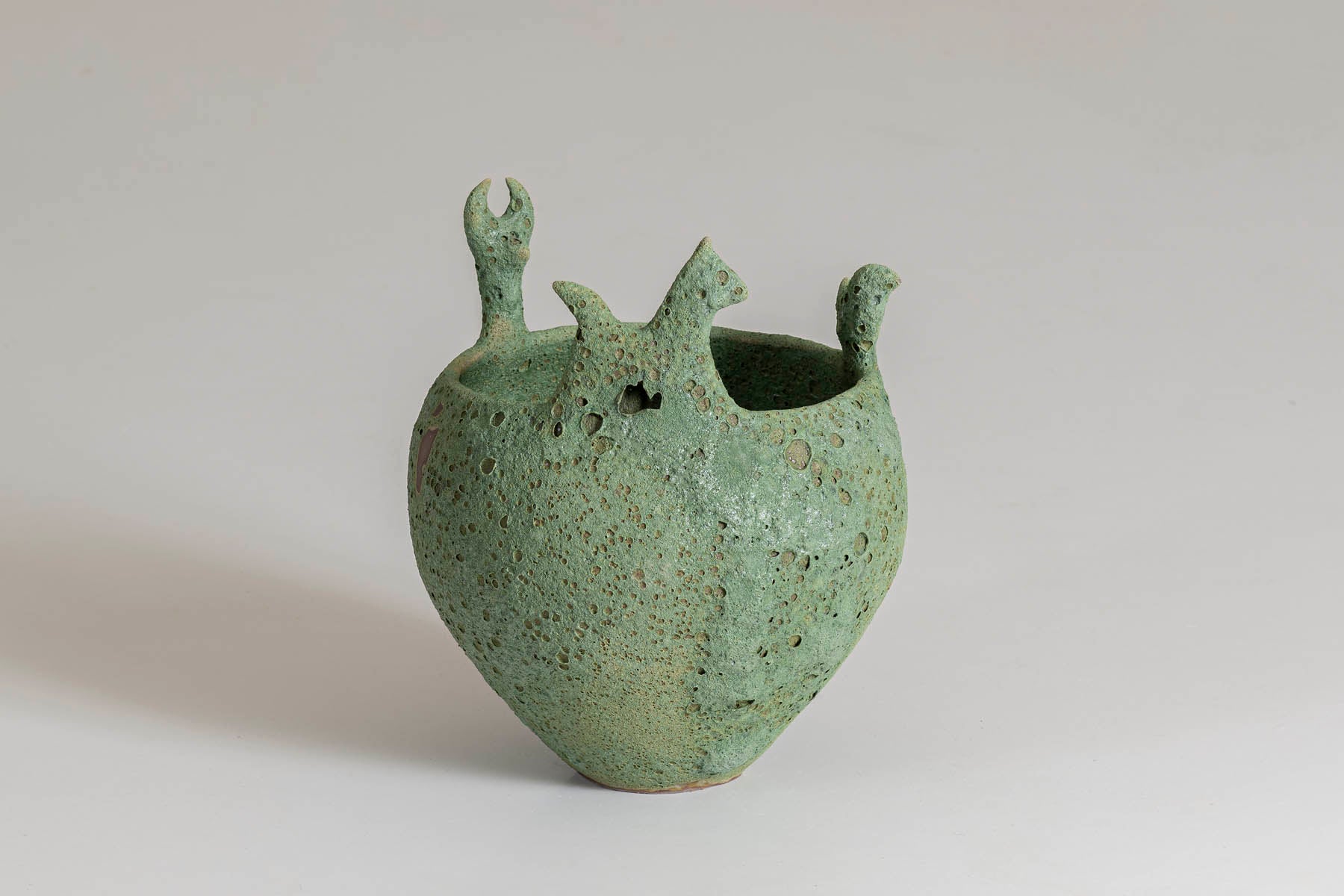 Bird, Bull, And Horse Pot In Green