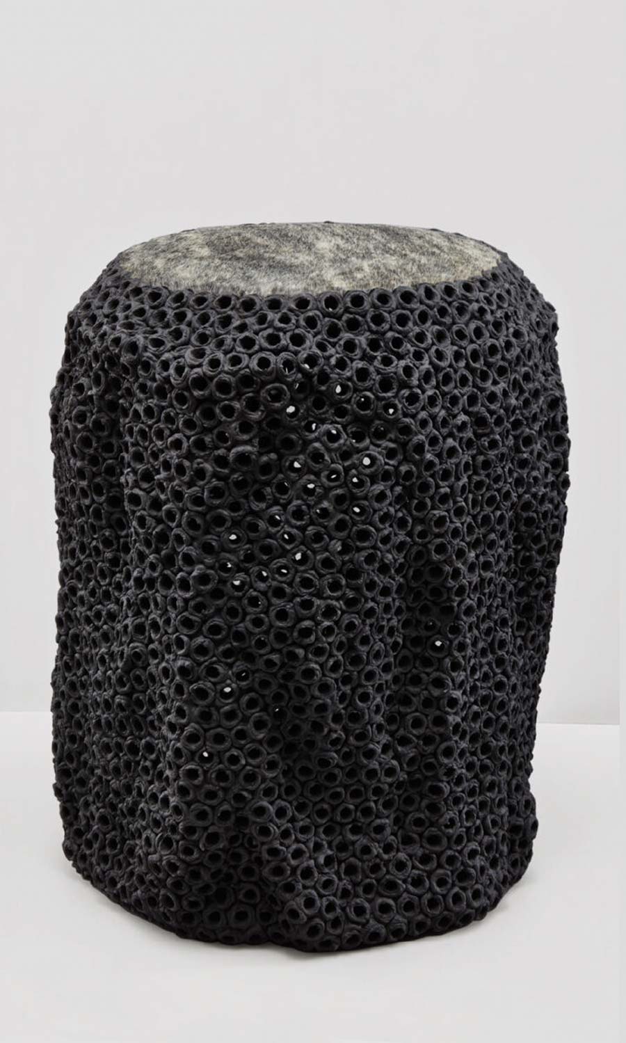 Black Fur Covered Stool